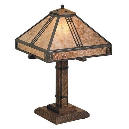 Arroyo Craftsman 12" Prairie Table Lamp, Pewter, Amber Mica Glass PTL-12M-P